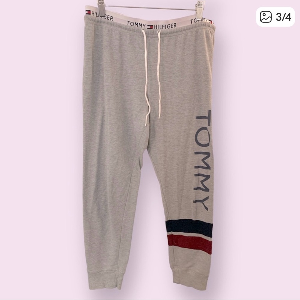 Tommy Hilfiger Gray Joggers with Marroon and Blue Stripes
